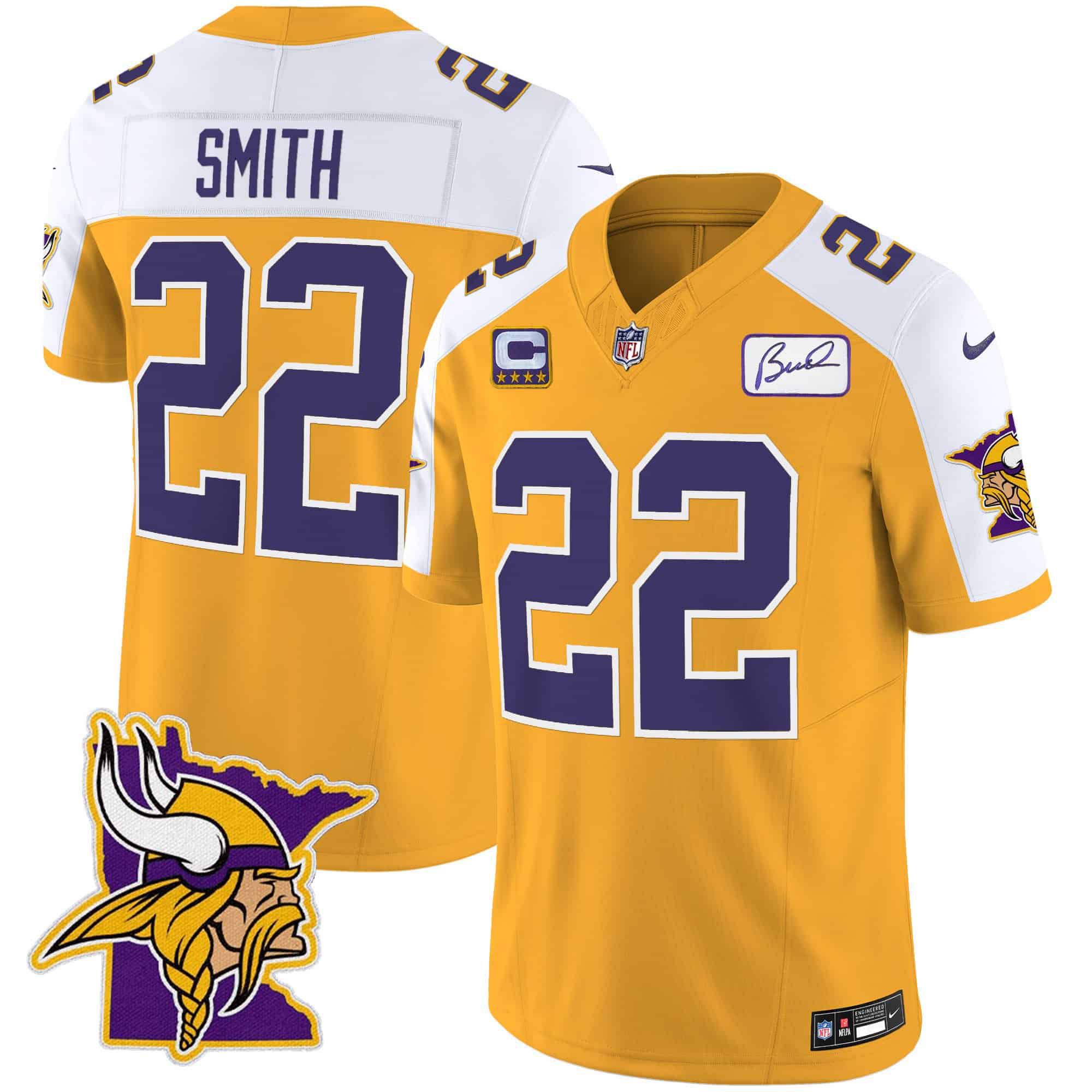 Men Minnesota Vikings #22 Smith Yellow 2024 Nike Patch Classic Limited NFL Jersey
